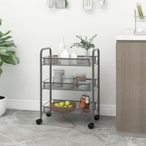 vidaXL, vidaXL Küchenwagen 3 Etagen Grau 46x26x64 cm Eisen, vidaXL Küchenwagen 3 Etagen Grau 46x26x64 cm Eisen