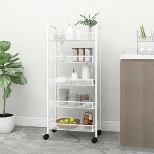 vidaXL, vidaXL Küchenwagen 5 Etagen Weiß 46x26x105 cm Eisen, vidaXL Küchenwagen 5 Etagen Weiß 46x26x105 cm Eisen