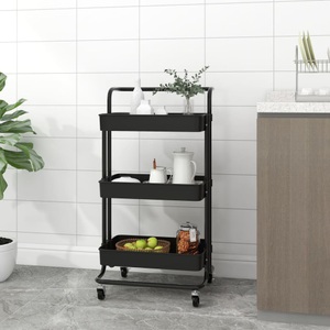 vidaXL, vidaXL Küchenwagen 3 Etagen Schwarz 42x35x85 cm Eisen und ABS, vidaXL Küchenwagen 3 Etagen Schwarz 42x35x85 cm Eisen und ABS