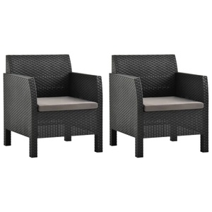 vidaXL, vidaXL Gartenstühle mit Kissen 2 Stk. PP Anthrazit, vidaXL Gartenstühle mit Kissen 2 Stk. PP Rattan Anthrazit