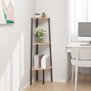 vidaXL, vidaXL Eckregal mit 3 Ablagen Hellbraun und Schwarz 45,5x31,5x120 cm, vidaXL Eckregal mit 3 Ablagen Hellbraun und Schwarz 45,5x31,5x120 cm