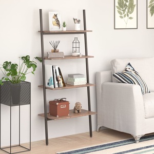 vidaXL, vidaXL Anlehnregal mit 4 Ablagen Dunkelbraun und Schwarz 64x34x150,5cm, vidaXL Leiterregal mit 4 Böden Dunkelbraun und Schwarz 64x34x150,5 cm