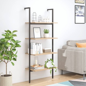 vidaXL, vidaXL Anlehnregal mit 4 Ablagen Hellbraun und Schwarz 64x35x152,5 cm, vidaXL Leiterregal mit 4 Böden Hellbraun und Schwarz 64x35x152,5 cm