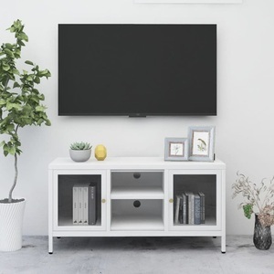 vidaXL, vidaXL TV-Schrank Weiß 105x35x52 cm Stahl und Glas, vidaXL TV-Schrank Weiß 105x35x52 cm Stahl und Glas