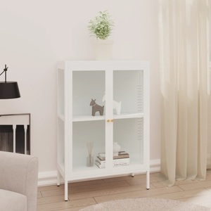 vidaXL, vidaXL Sideboard Weiß 75x35x105 cm Stahl und Glas, vidaXL Sideboard Weiß 75x35x105 cm Stahl und Glas
