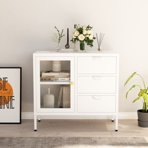 vidaXL, vidaXL Sideboard Weiß 75x35x70 cm Stahl und Hartglas