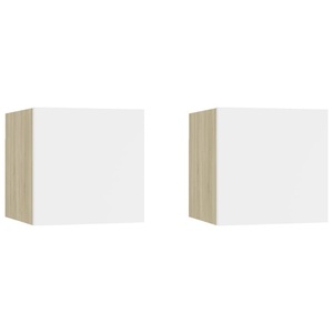 vidaXL, vidaXL Nachttische 2 Stk. Weiß Sonoma-Eiche 30,5x30x30 cm Spanplatte, 