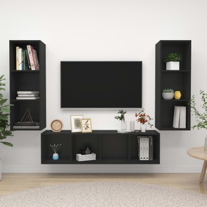 vidaXL, vidaXL 3-tlg. TV-Schrank-Set Schwarz Spanplatte, 