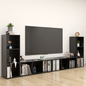 vidaXL, vidaXL TV-Schränke 4 Stk. Hochglanz-Schwarz 107x35x37 cm Spanplatte, 