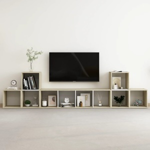 vidaXL, vidaXL 5-tlg. TV-Schrank-Set Weiß Sonoma-Eiche Spanplatte, 