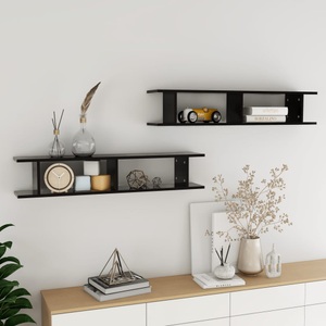 vidaXL, vidaXL Wandregale 2 Stk. Schwarz 105x18x20 cm Spanplatte, vidaXL Wandregale 2 Stk. Schwarz 105x18x20 cm Holzwerkstoff
