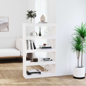 vidaXL, vidaXL Bücherregal Raumteiler Weiß 80x30x135,5 cm Massivholz Kiefer, vidaXL Bücherregal Raumteiler Weiß 80x30x135,5 cm Massivholz Kiefer
