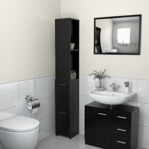 vidaXL, vidaXL Badezimmerschrank Schwarz 25x25x170 cm Spanplatte, vidaXL Badschrank Schwarz 25x26,5x170 cm Holzwerkstoff