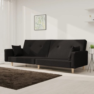 vidaXL, vidaXL Schlafsofa 2-Sitzer mit 2 Kissen Schwarz Stoff, 