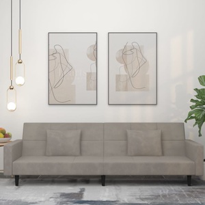 vidaXL, vidaXL Schlafsofa 2-Sitzer mit 2 Kissen Hellgrau Samt, 