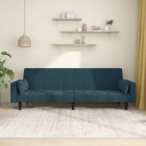 vidaXL, vidaXL Schlafsofa 2-Sitzer mit 2 Kissen Blau Samt, 