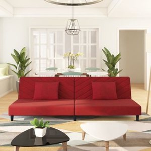 vidaXL, vidaXL Schlafsofa 2-Sitzer mit 2 Kissen Weinrot Samt, 