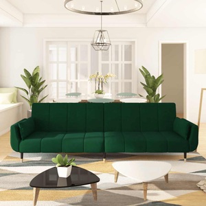 vidaXL, vidaXL Schlafsofa 2-Sitzer mit 2 Kissen Dunkelgrün Samt, 