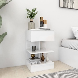 vidaXL, vidaXL Nachttisch Hochglanz-Weiß 40x35x65 cm Spanplatte, vidaXL Nachttisch Hochglanz-Weiß 40x35x65 cm Holzwerkstoff