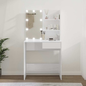 vidaXL, vidaXL Schminktisch mit LED Hochglanz-Weiß 74,5x40x141 cm