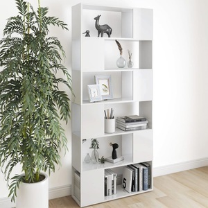 vidaXL, vidaXL Bücherregal Raumteiler Hochglanz-Weiß 80x24x186cm Holzwerkstoff