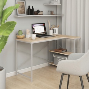 vidaXL, vidaXL Computertisch Weiß und Eiche-Optik 110x72x70 cm Holzwerkstoff, 