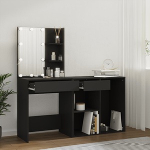 vidaXL, vidaXL LED-Schminktisch mit Schrank Schwarz Holzwerkstoff