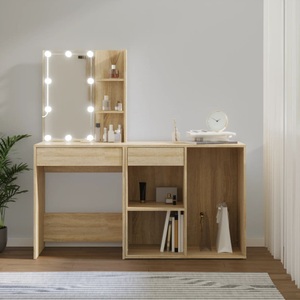 vidaXL, vidaXL LED-Schminktisch mit Schrank Sonoma-Eiche Holzwerkstoff