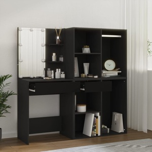 vidaXL, vidaXL LED-Schminktisch mit Schränken Schwarz Holzwerkstoff