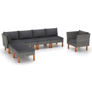 vidaXL, vidaXL 7-tlg. Garten-Lounge-Set Poly Rattan und Eukalyptusholz Grau