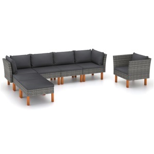 vidaXL, vidaXL 7-tlg. Garten-Lounge-Set Poly Rattan und Eukalyptusholz Grau