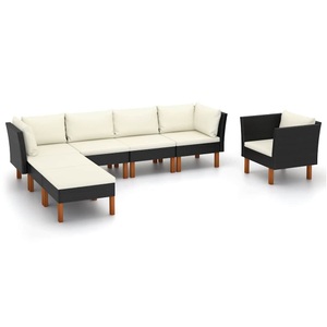 vidaXL, vidaXL 7-tlg. Garten-Lounge-Set Poly Rattan Eukalyptusholz Schwarz