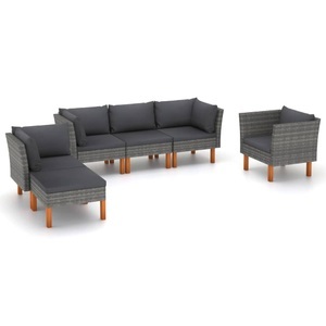 vidaXL, vidaXL 6-tlg. Garten-Lounge-Set Poly Rattan und Eukalyptusholz Grau