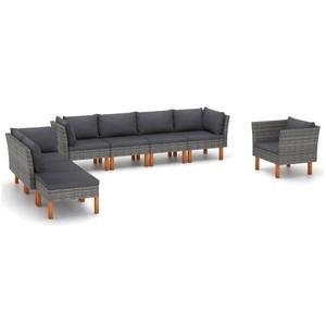 vidaXL, vidaXL 8-tlg. Garten-Lounge-Set Poly Rattan und Eukalyptusholz Grau