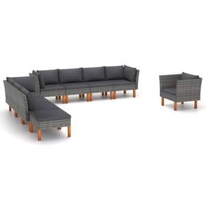 vidaXL, vidaXL 9-tlg. Garten-Lounge-Set Poly Rattan und Eukalyptusholz Grau
