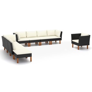 vidaXL, vidaXL 9-tlg. Garten-Lounge-Set Poly Rattan Eukalyptusholz Schwarz