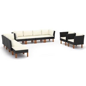 vidaXL, vidaXL 10-tlg. Garten-Lounge-Set Poly Rattan Eukalyptusholz Schwarz