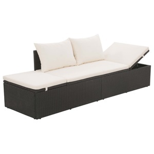 vidaXL, vidaXL Outdoor-Lounge-Bett mit Polster & Kissen Poly Rattan Schwarz