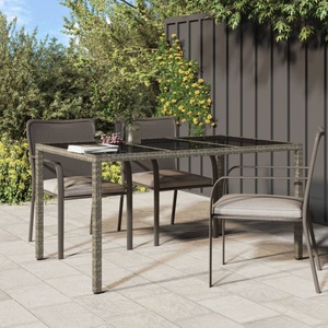 vidaXL, vidaXL Gartentisch 150x90x75 cm Hartglas und Poly Rattan Grau, vidaXL Gartentisch 150x90x75 cm Hartglas und Poly Rattan Grau