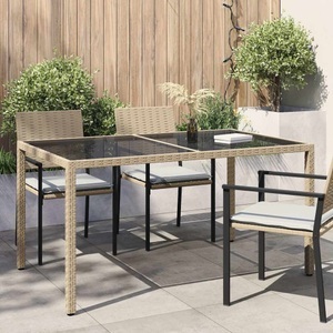 vidaXL, vidaXL Gartentisch 150x90x75 cm Gehärtetes Glas Poly Rattan Beige