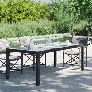 vidaXL, vidaXL Gartentisch Schwarz 190x90x75 cm Gehärtetes Glas Poly Rattan