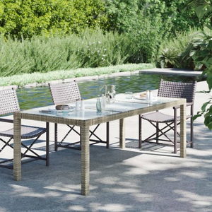 vidaXL, vidaXL Gartentisch Grau 190x90x75 cm Hartglas und Poly Rattan, vidaXL Gartentisch Grau 190x90x75 cm Hartglas und Poly Rattan