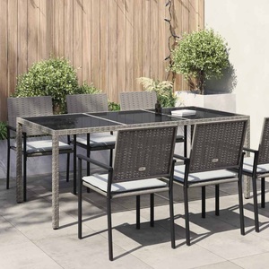 vidaXL, vidaXL Gartentisch Grau 190x90x75 cm Gehärtetes Glas und Poly Rattan