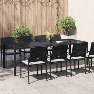 vidaXL Gartentisch Schwarz 250x100x75 cm Gehärtetes Glas Poly Rattan