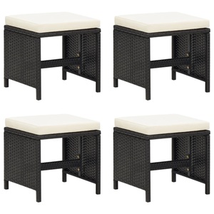 vidaXL, vidaXL Gartenhocker 4 Stk. mit Sitzkissen Poly Rattan Schwarz, vidaXL Gartenhocker 4 Stk. mit Sitzkissen Poly Rattan Schwarz