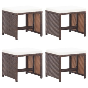 vidaXL, vidaXL Gartenhocker 4 Stk. mit Kissen Poly Rattan Braun, vidaXL Gartenhocker 4 Stk. mit Kissen Poly Rattan Braun