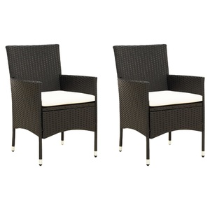 vidaXL, vidaXL Gartenstühle mit Kissen 2 Stk. Poly Rattan Schwarz, vidaXL Gartenstühle mit Kissen 2 Stk. Poly Rattan Schwarz