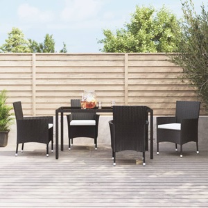 vidaXL, vidaXL Gartenstühle mit Kissen 4 Stk. Poly Rattan Schwarz, vidaXL Gartenstühle mit Kissen 4 Stk. Poly Rattan Schwarz