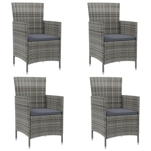vidaXL, vidaXL Gartenstühle mit Kissen 4 Stk. Poly Rattan Grau, vidaXL Gartenstühle mit Kissen 4 Stk. Poly Rattan Grau