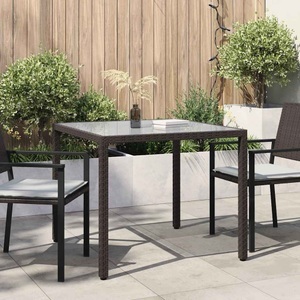 vidaXL, vidaXL Gartentisch 90x90x75 cm Gehärtetes Glas Poly Rattan Braun